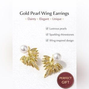 Gold and Pearl Wing Earrings J161
